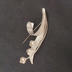 Silver Brooch Floral Statement Pin Handcrafted Vintage Elegant
